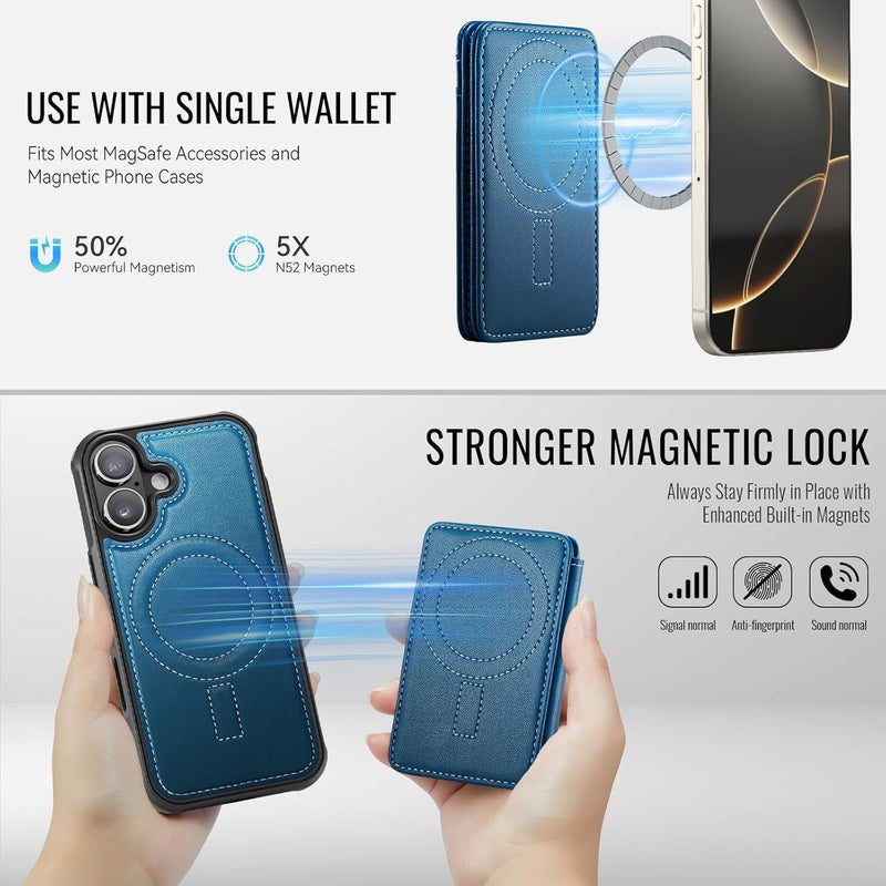 Usroom for iPhone 17 Detachable Wallet Case with Card Holder, 2 in 1 RFID Blocking Credit Slots Kickstand Shockproof Phone Wallet for iPhone 17 6.3" Blue - Image 2